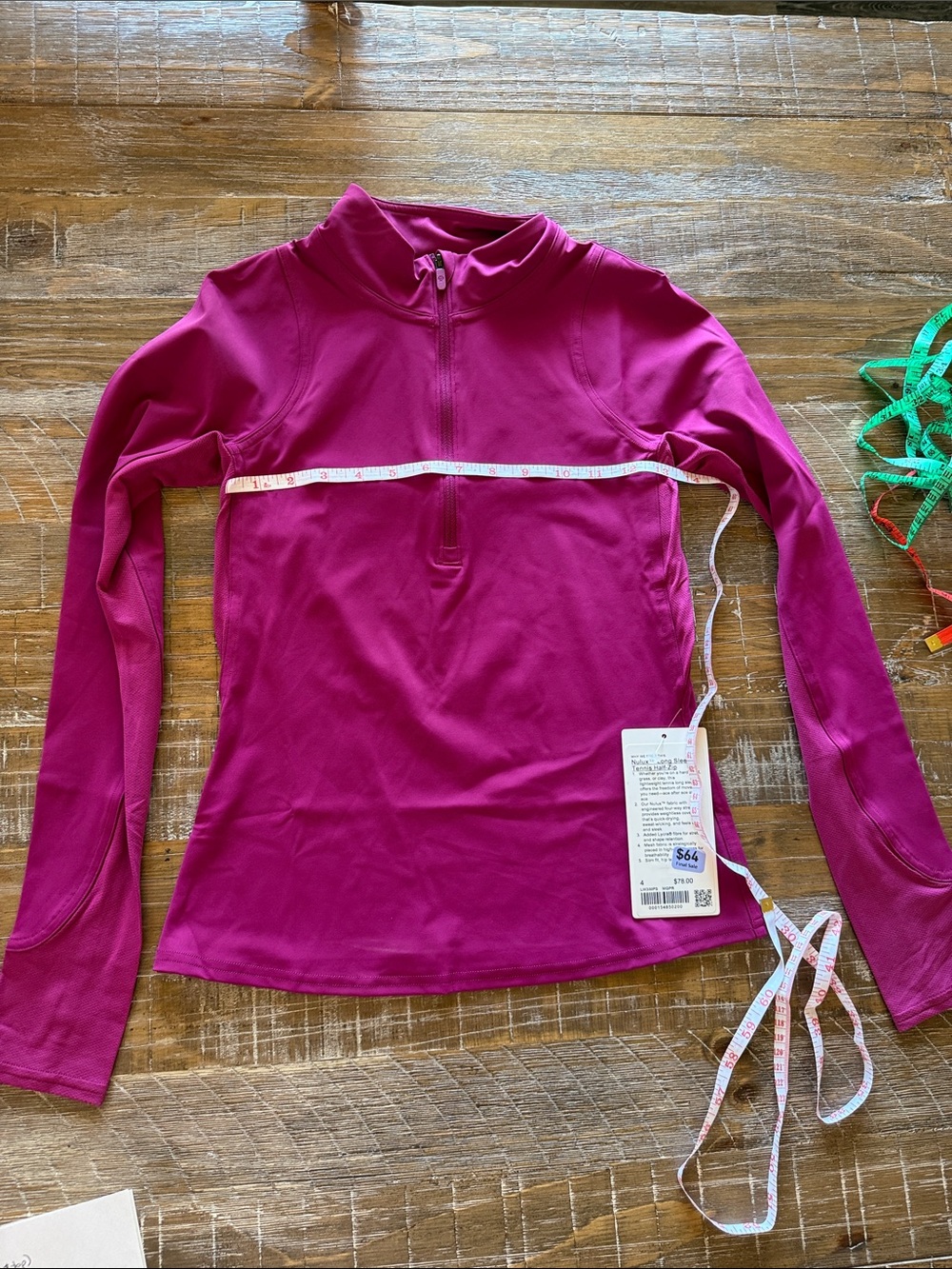 NWT Lululemon Women's Nulux Long Sleeve Tennis Half Zip - Magenta